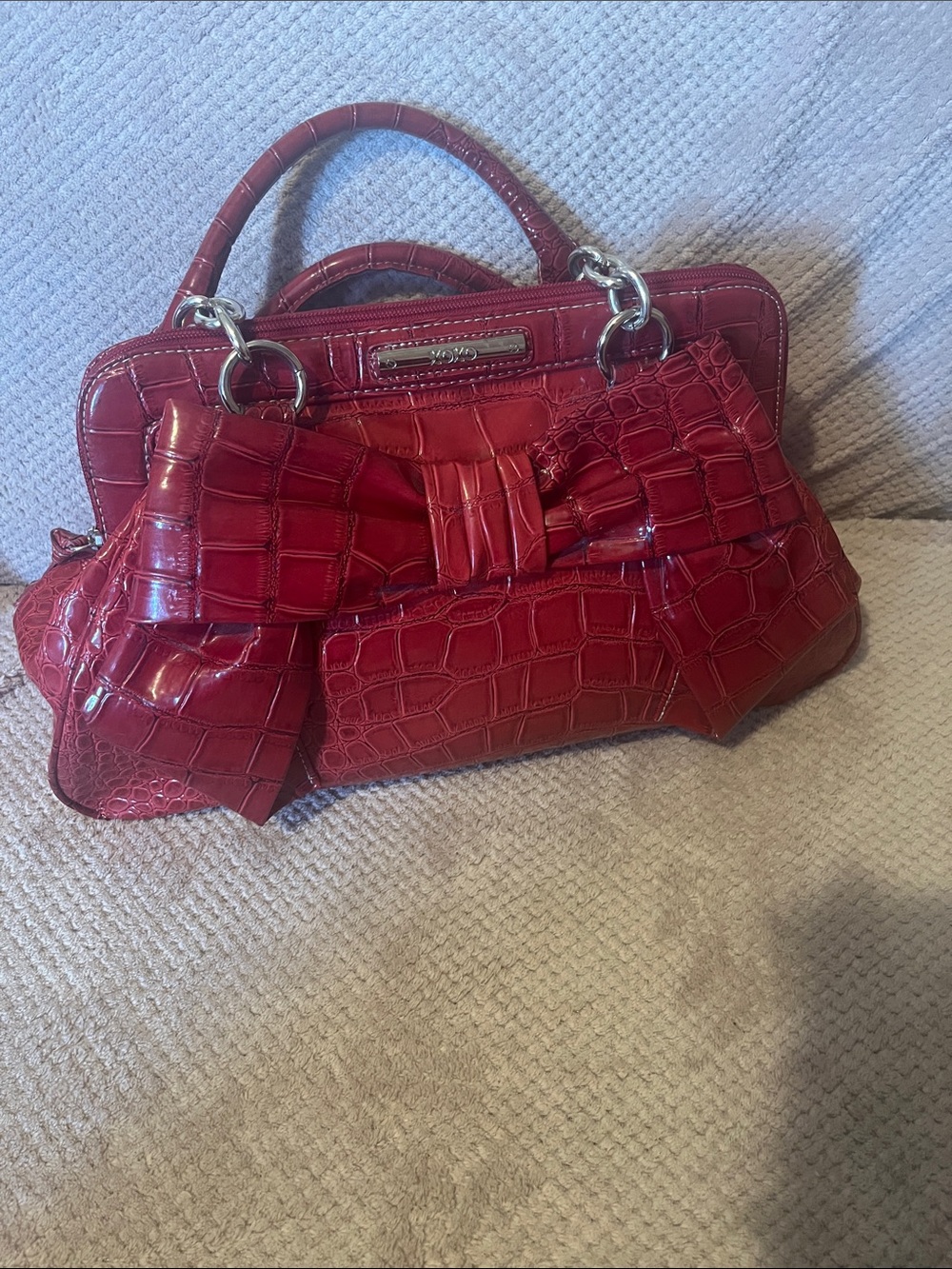 XOXO Red Croc-Embossed Bow Satchel